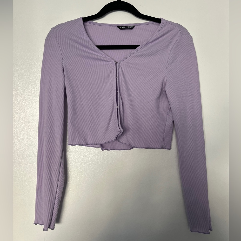 SHEIN Lavender Button-Up Crop Top